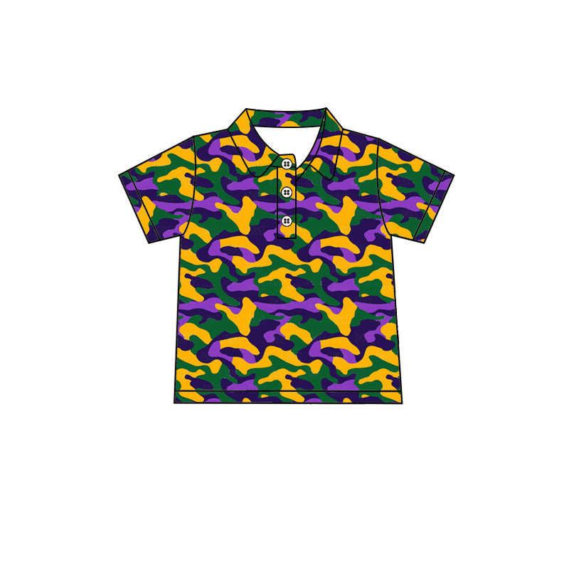 Pre-order(moq5)  Boys’ Purple Camo Polo Shirt, Fall Short-Sleeve Collared T-Shirt, Casual Kids’ Top