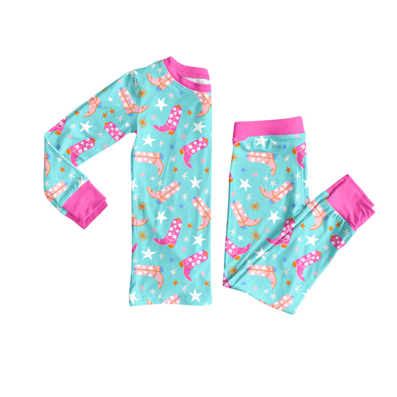 Preorder (moq 5)Baby Girls Flowers Boots Stars Top Pant Pajamas Set