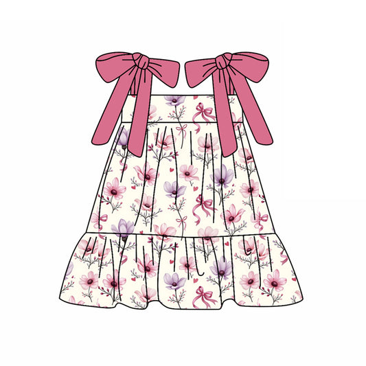 Preorder (moq 5)Baby Girls Hot Pink Strap Floral Knee Length Dresses