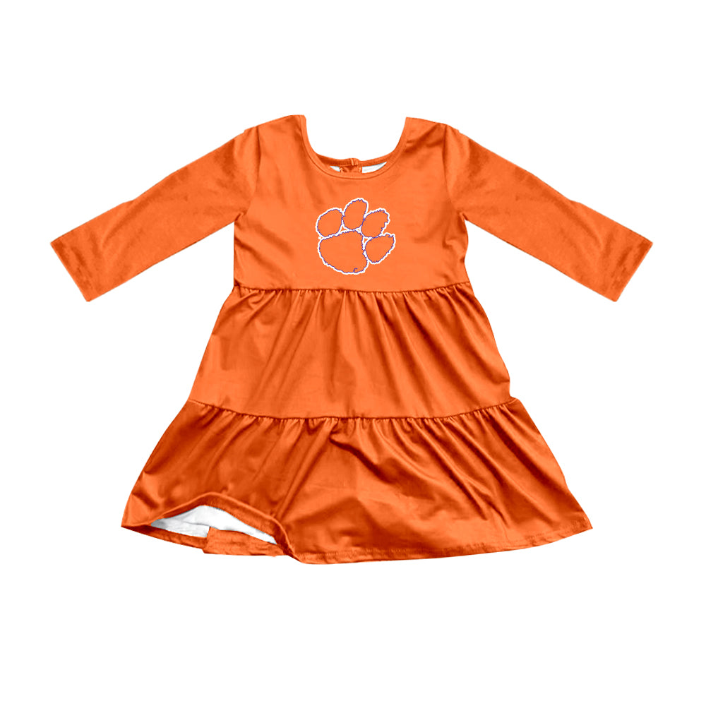 Preorder (moq 5)Baby Girls Orange Long Sleeves Pawl Team Knee Length Dresses