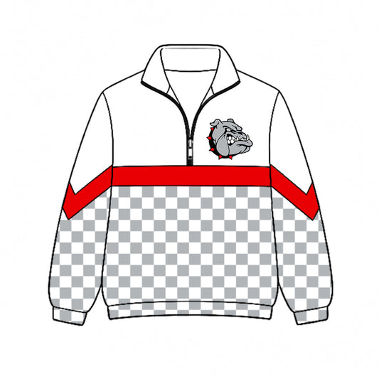 Preorder (moq 5)Baby Boys Grey Checked Bulldogs Team Zip Pullovers Top
