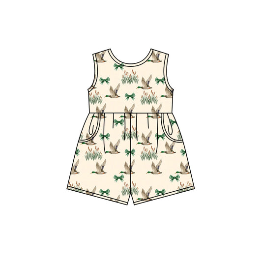 Preorder (moq 5)Baby Girls Mallard Ducks Bows Shorts Pockets Jumpsuits