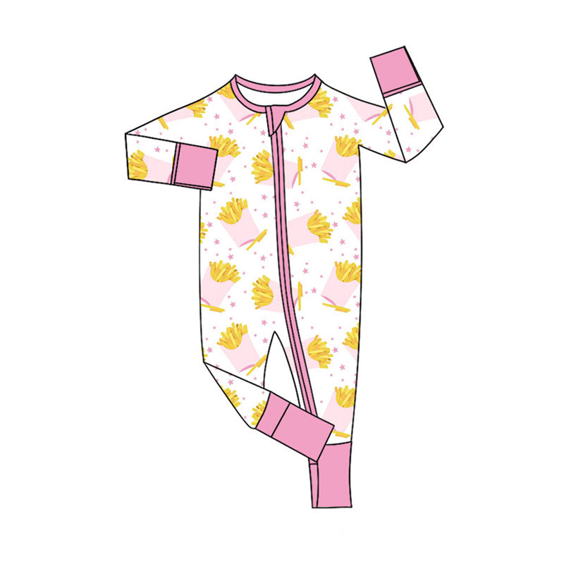 Preorder(moq 8)Baby Girls Chip Stars Zipper Footie Rompers
