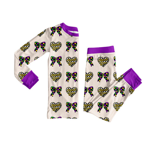 Preorder(moq 8)Baby Girls Mardigras Bows Hearts Top Pants Pajamas Sets