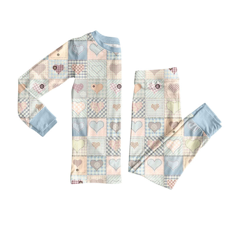 Preorder(moq 5) Baby Girls Flowers Hearts Checked Top Pants Valentine Pajamas Set