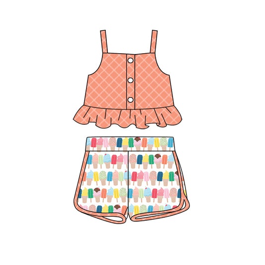 Preorder (moq 5)Baby Girls Checkered Straps Top Popstick Shorts Clothes Sets