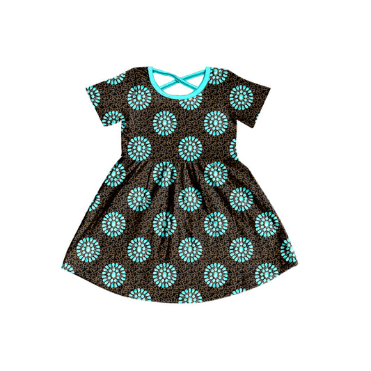 Preorder (moq 5)Baby Kids Short Sleeve Camo Turquoises Western Knee Length Dresses