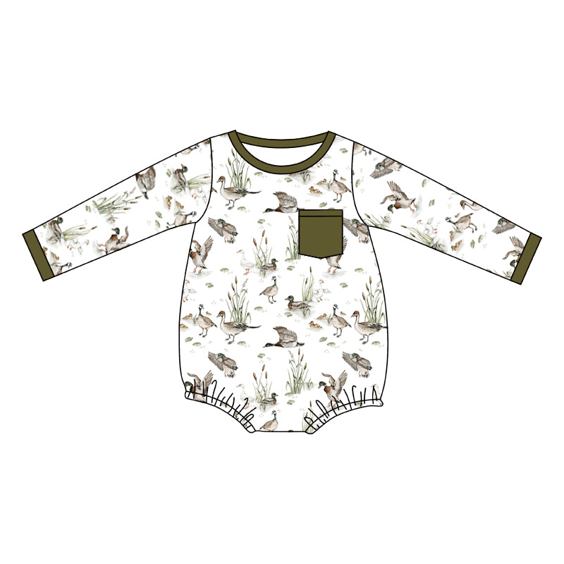 Baby Boys Fall Mallard Ducks Pockets Long Sleeve Rompers preorder(moq 5)