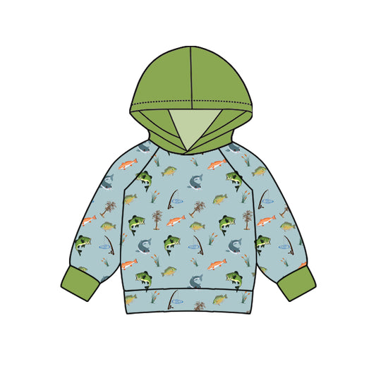 Baby Boys Green Fishing Hooded Tee Shirts Tops preorder(MOQ 5)