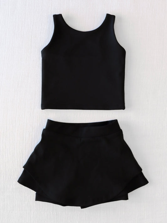 Baby Girls Black Sleeveless Top Short Skirts 2pcs Swimsuits Preorder (moq 5)