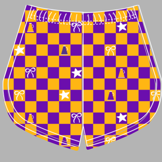 Preorder (moq 5)Baby Girls Orange Purple Checked Cheer Team Shorts Bottoms