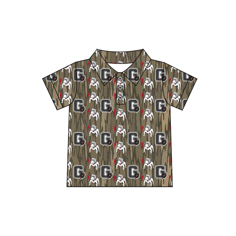 Preorder (moq 5)Baby Boys Camo Bulldog Button Team Polo Shirts Top