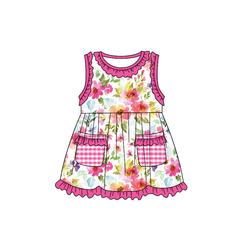 Baby Girls Pink Flowers Rockets Sleeveless Knee Length Dresses Preorder(moq 5)