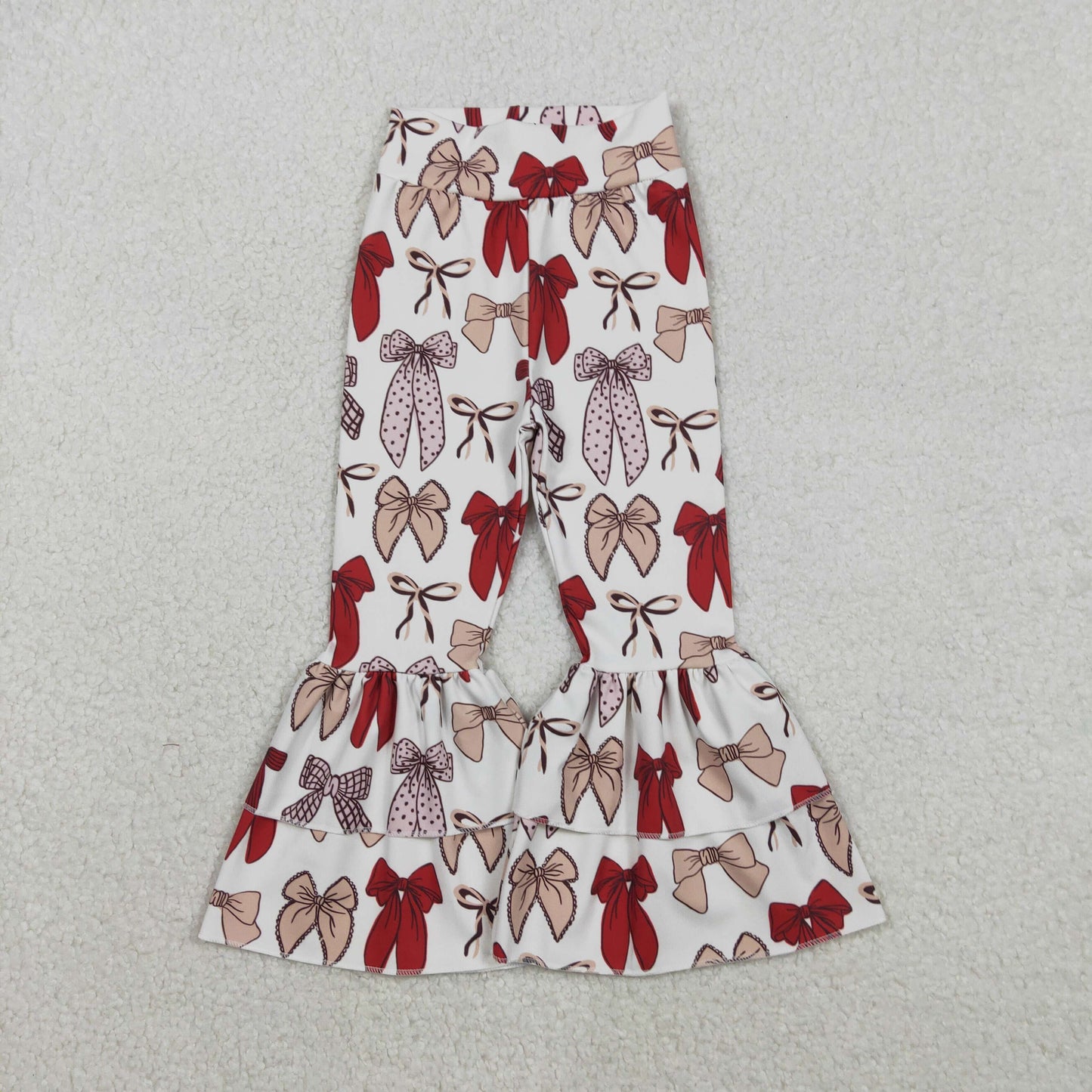 Baby Girls Red Bows Yoga Active Ruffle Bell Bottom Pants