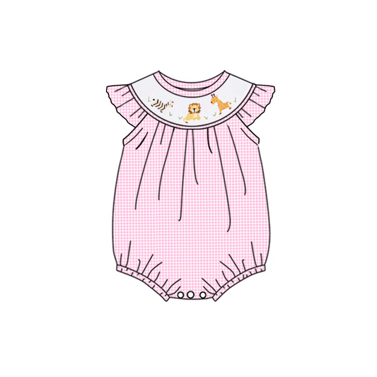 Baby Infant Girls Pink Checkered Lions Rompers preorder split order May 23rd