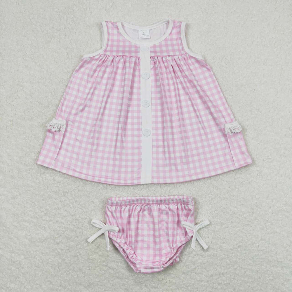 Baby Girls Summer Sibling Sister Checkered Tunic Top Bummies Clothes Sets