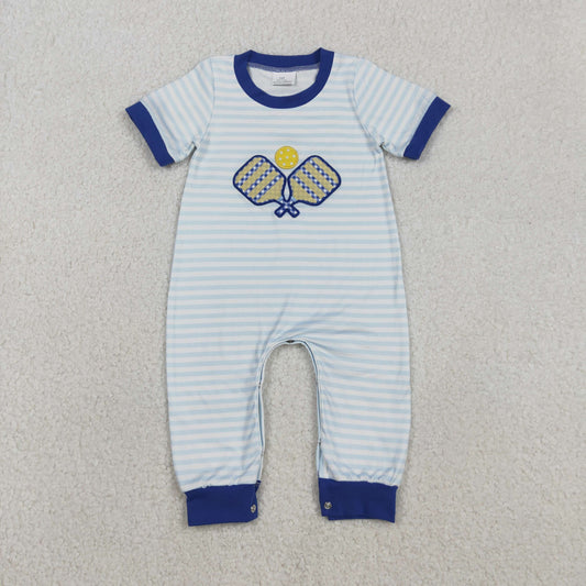 Embroidery Tennis Balls Baby Boys Stripe Team Footie Rompers