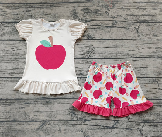 Baby Girls Back To School Apple Shorts Clothes Sets