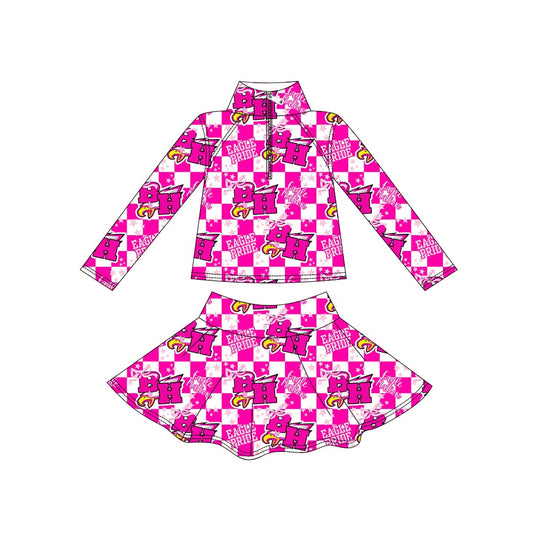Preorder (moq 8)Baby Girls Pink Eagle Team Zipper Top Skorts Clothes Set