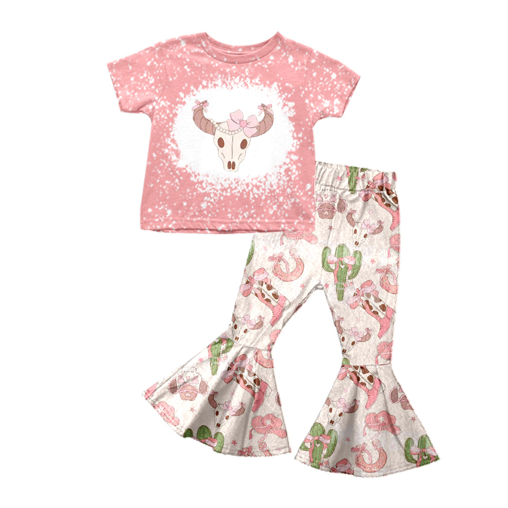 Baby Girls Cow Skulls Western Top Boots Bell Pants Clothes Sets Preorder(moq 5)