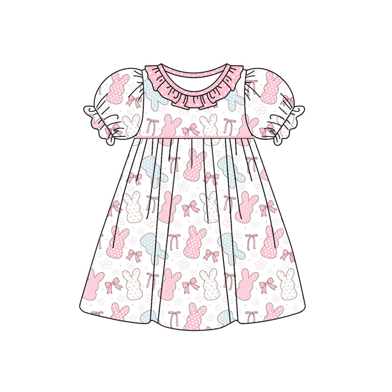 Baby Girls Easter Rabbits Bows Short Sleeve Knee Length Dresses preorder(MOQ 5)