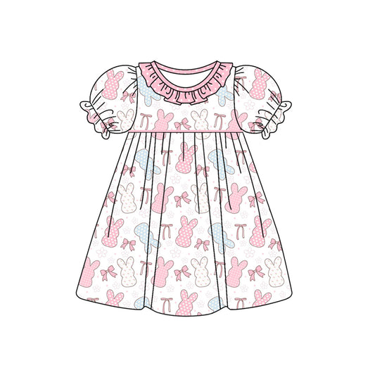 Baby Girls Easter Rabbits Bows Short Sleeve Knee Length Dresses preorder(MOQ 5)