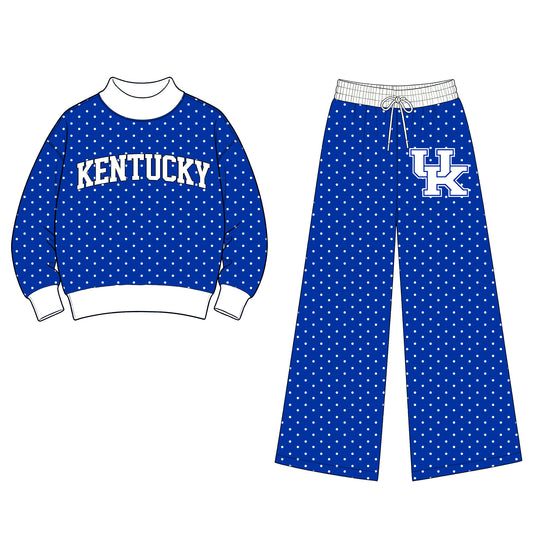 Preorder (moq5) Baby Girls Kentucky Polka Dots Choker Top Flare Pants Team Clothes Set