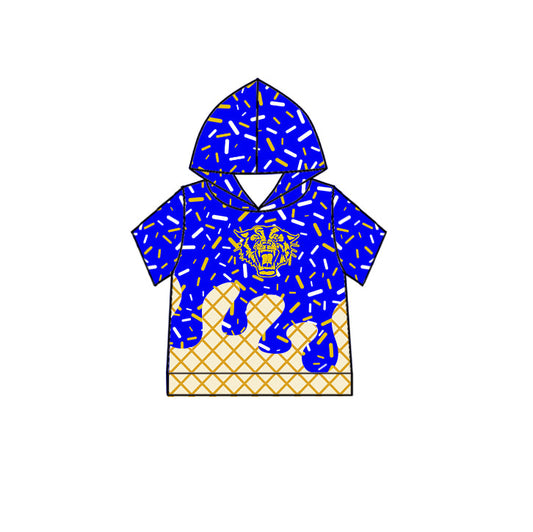 Preorder (moq 5)Baby Boys Blue Drip Sprinkles Bearkats Team Short Sleeves Hoodies Top