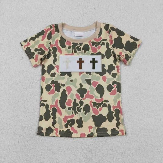 Sibling Baby Boys Embroidery Crosses Camo Easter T-shirts Shorts Rompers