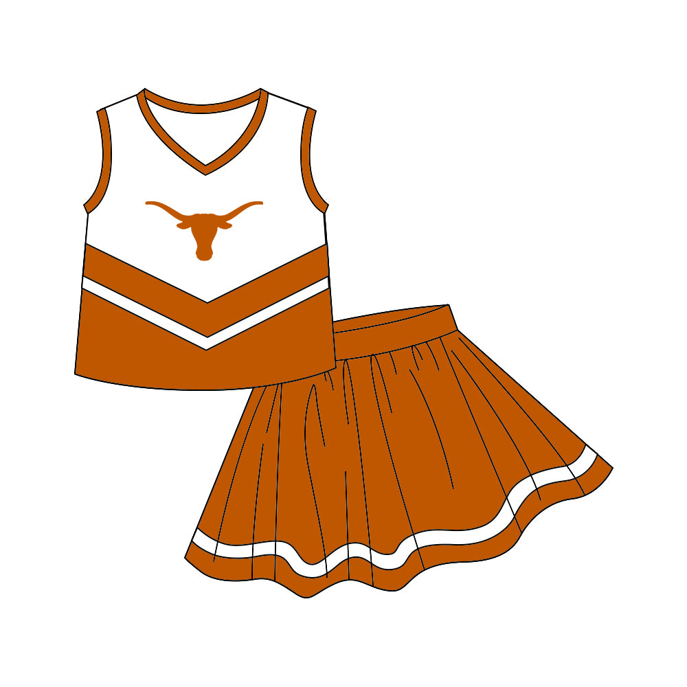 Preorder(moq 5)Baby Girls Texas Longhorn Cheer Team Tee Shirt Skirts Clothes Sets