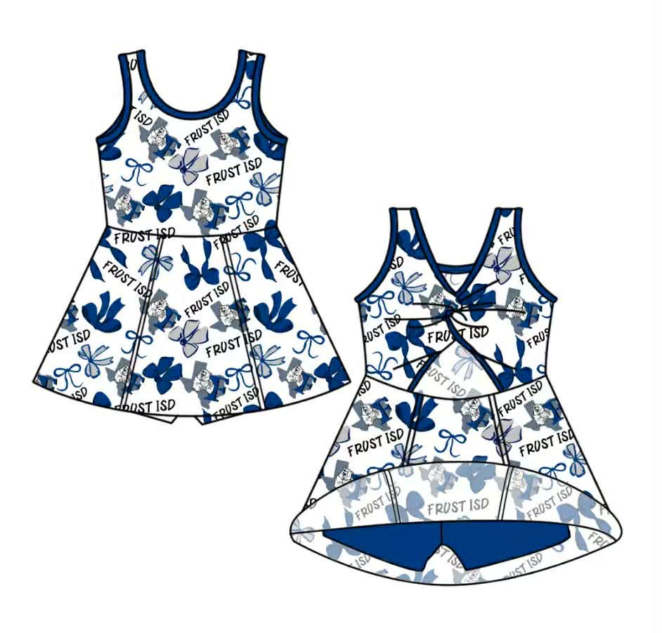 Preorder (moq 5)Baby Girls Sleeveless Frost ISD Bows Team Shorts Knee Length Dresses