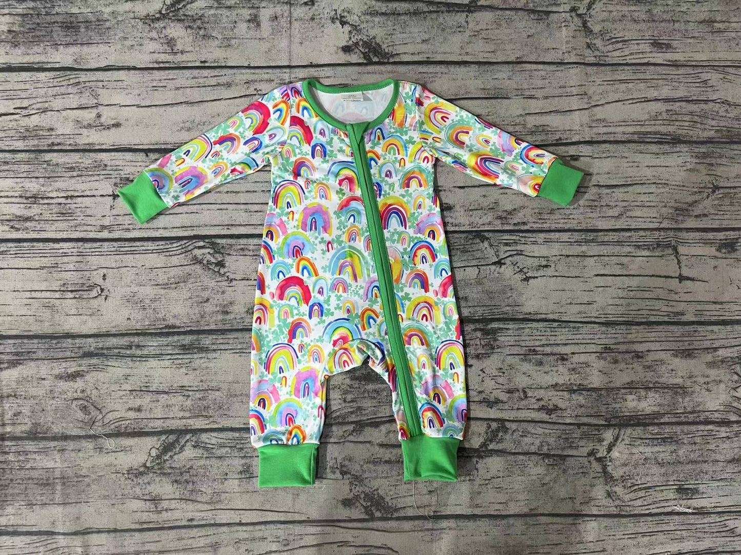 Baby Infant Girls Green Rainbow St Patrick Day Long Sleeve Rompers