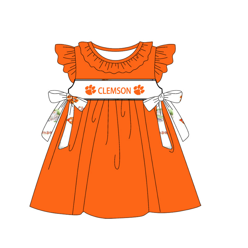 Preorder (moq 5)Baby Girls Clemson Team Bows Knee Length Dresses