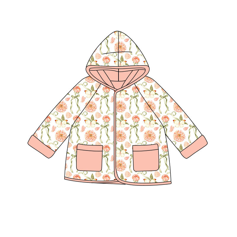 Preorder(moq 5) Baby Girls Pink Flowers Butterfly Pockets Zipper Hoodies Jacket Top