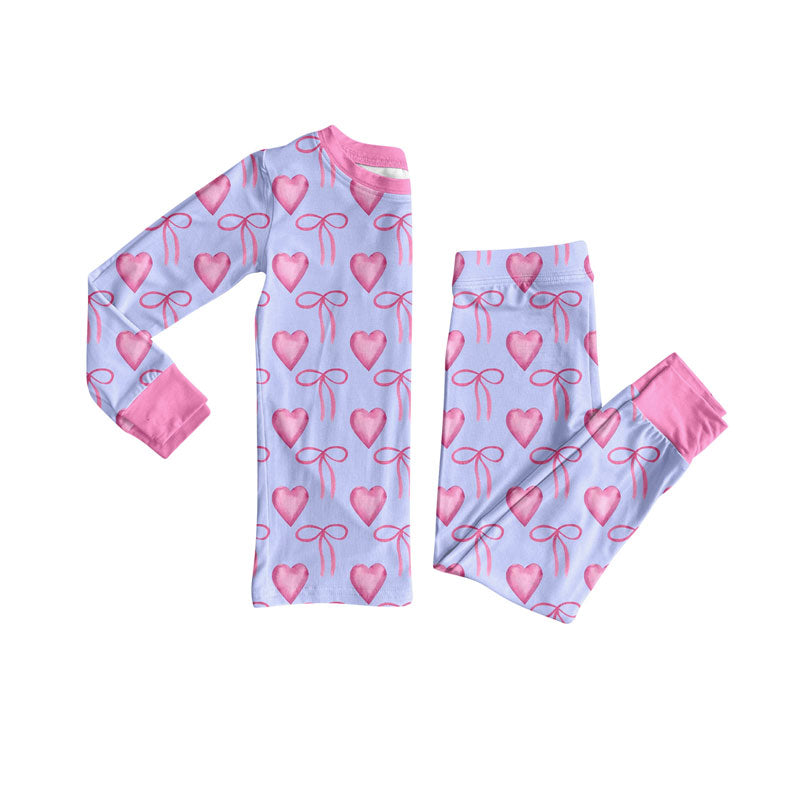 Preorder (moq 5)Baby Girls Pink Bows Hearts Top Pants Valentine Pajamas Sets