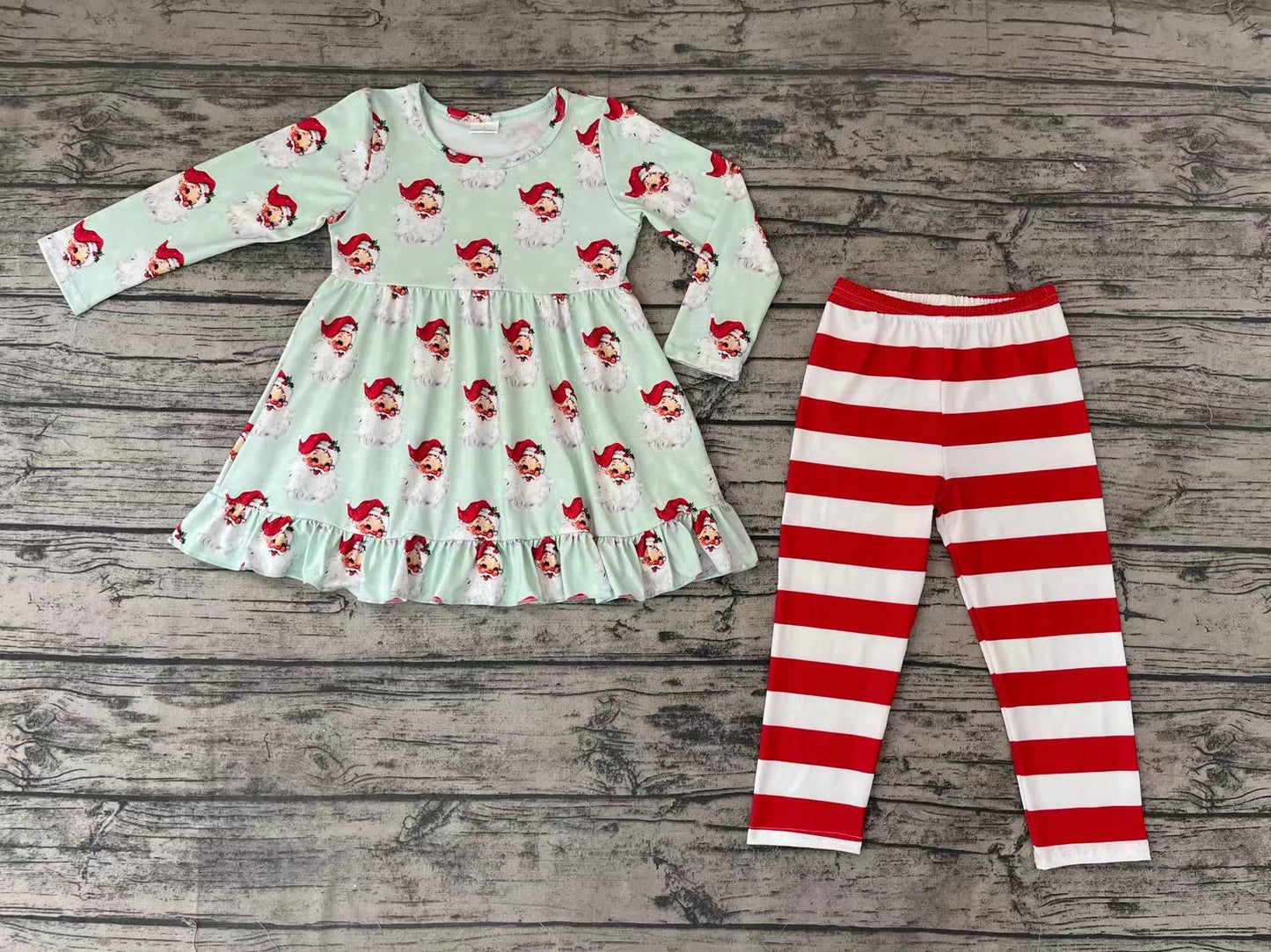 Baby Girls Christmas Santa Tunic Stripe Legging Pants Sets