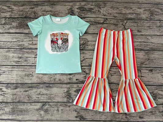 Baby Girls Wild West Tee Shirts Bell Stripes Pants Clothes Sets