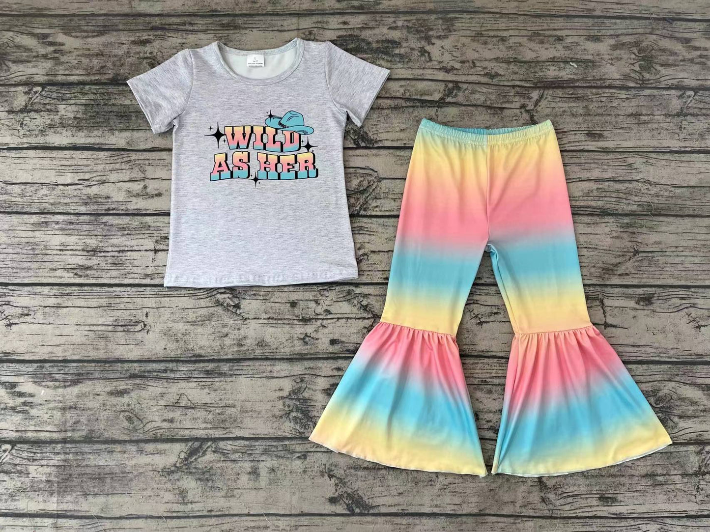 Baby Girls Wild As Her Tee Shirts Bell Tie Dye Pants Clothes Sets