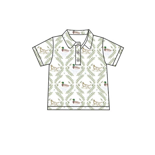 Preorder (moq 5)Baby Boys Short Sleeves Button Ducks Dogs Plaid Polo Shirts Top