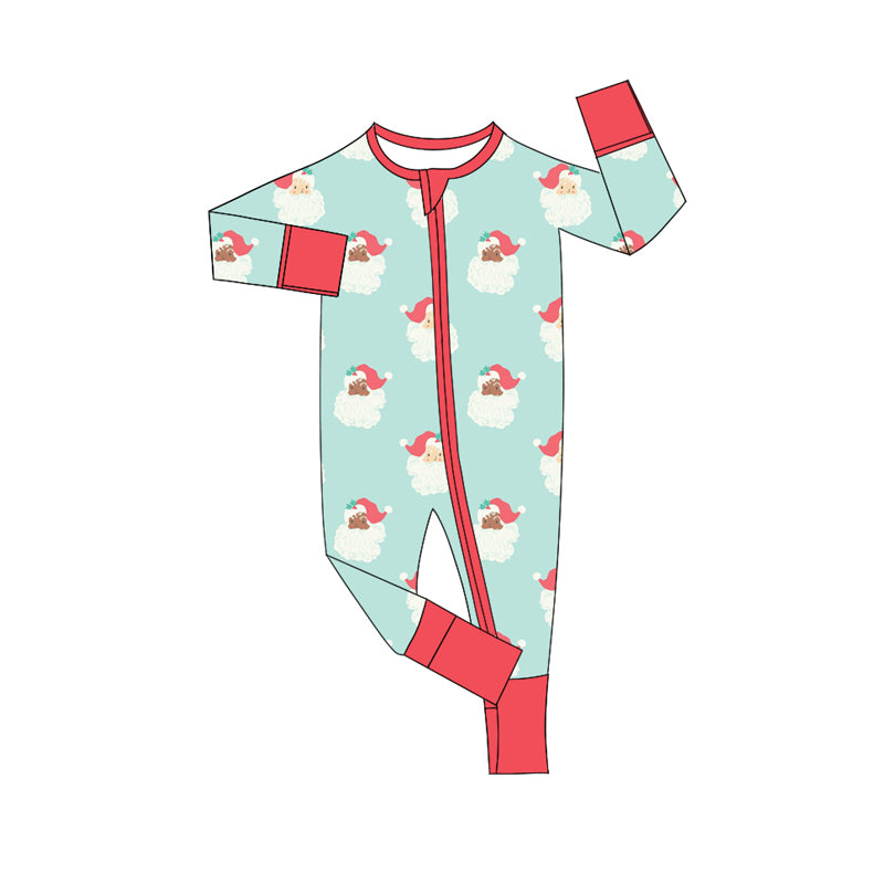 Preorder (moq 5)Baby Boys Blue Long Sleeves Santa Plaid Zipper Pant Rompers