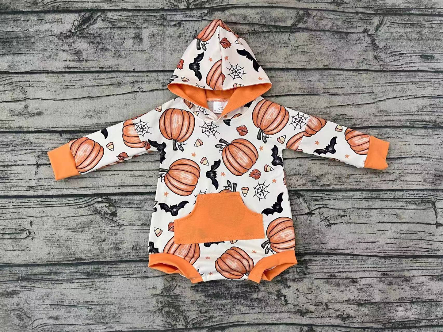 Baby Kids Orange Pumpkin Hooded Rompers