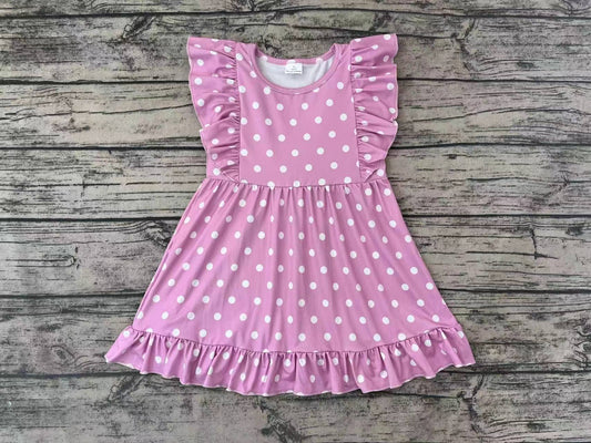 Baby Girls Lavender Polka Dots Ruffle Knee Length Dresses