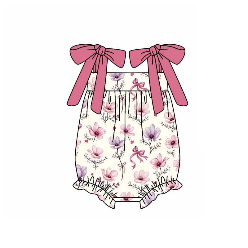 Preorder(moq 5)Baby Infant Girls Hot Pink Strap Bows Flowers Summer Rompers