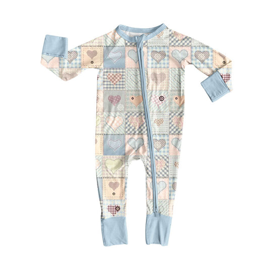 Preorder (moq 5)Baby Girls Flowers Hearts Checked Valentine Zipper Footie Rompers