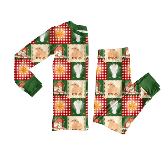 Preorder (moq 20)Baby Boys Bamboo Nativity Stars Checked Christmas Pajamas Sets
