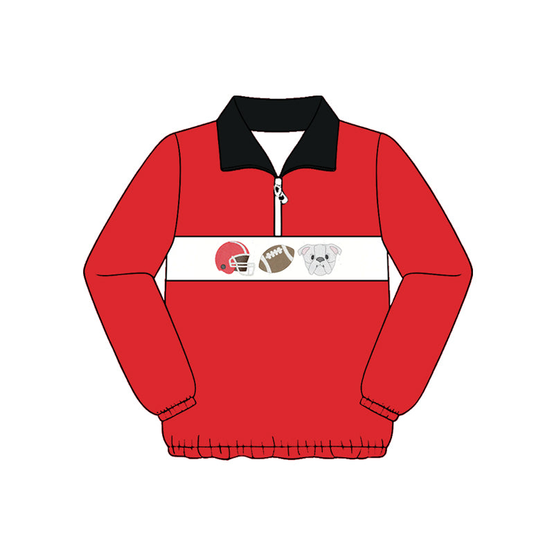 Preorder (moq 5)Baby Boys Red Footballs Bulldogs Team Zip Pullovers Top