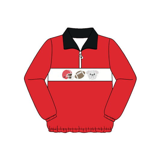 Preorder (moq 5)Baby Boys Red Footballs Bulldogs Team Zip Pullovers Top