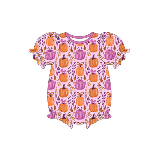 Preorder (moq 5)Baby Girls Short Ruffle Sleeves Floral Pumpkins Rompers