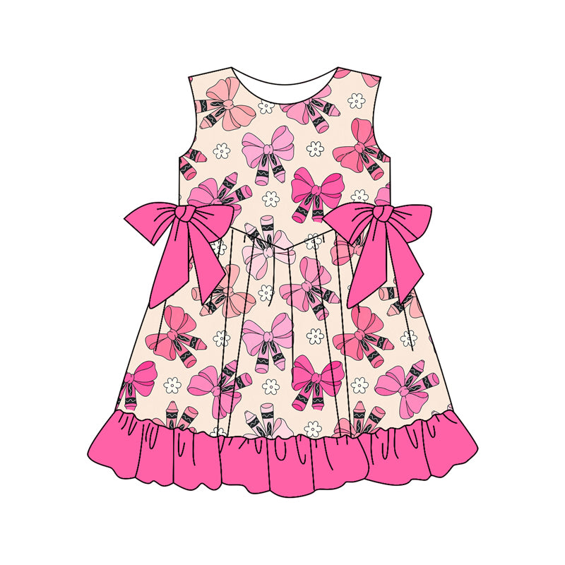 Preorder (moq 5)Baby Girls Back To School Crayons Bows Knee Length Dresses
