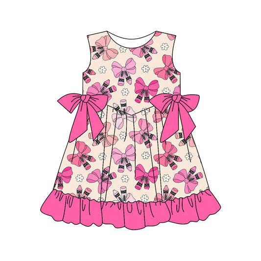 Preorder (moq 5)Baby Girls Back To School Crayons Bows Knee Length Dresses